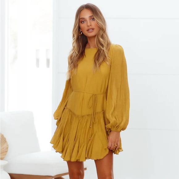 Hello Molly Medium Once In a Blue Moon Mini Dress with Long Sleeves Mustard - Picture 5 of 10